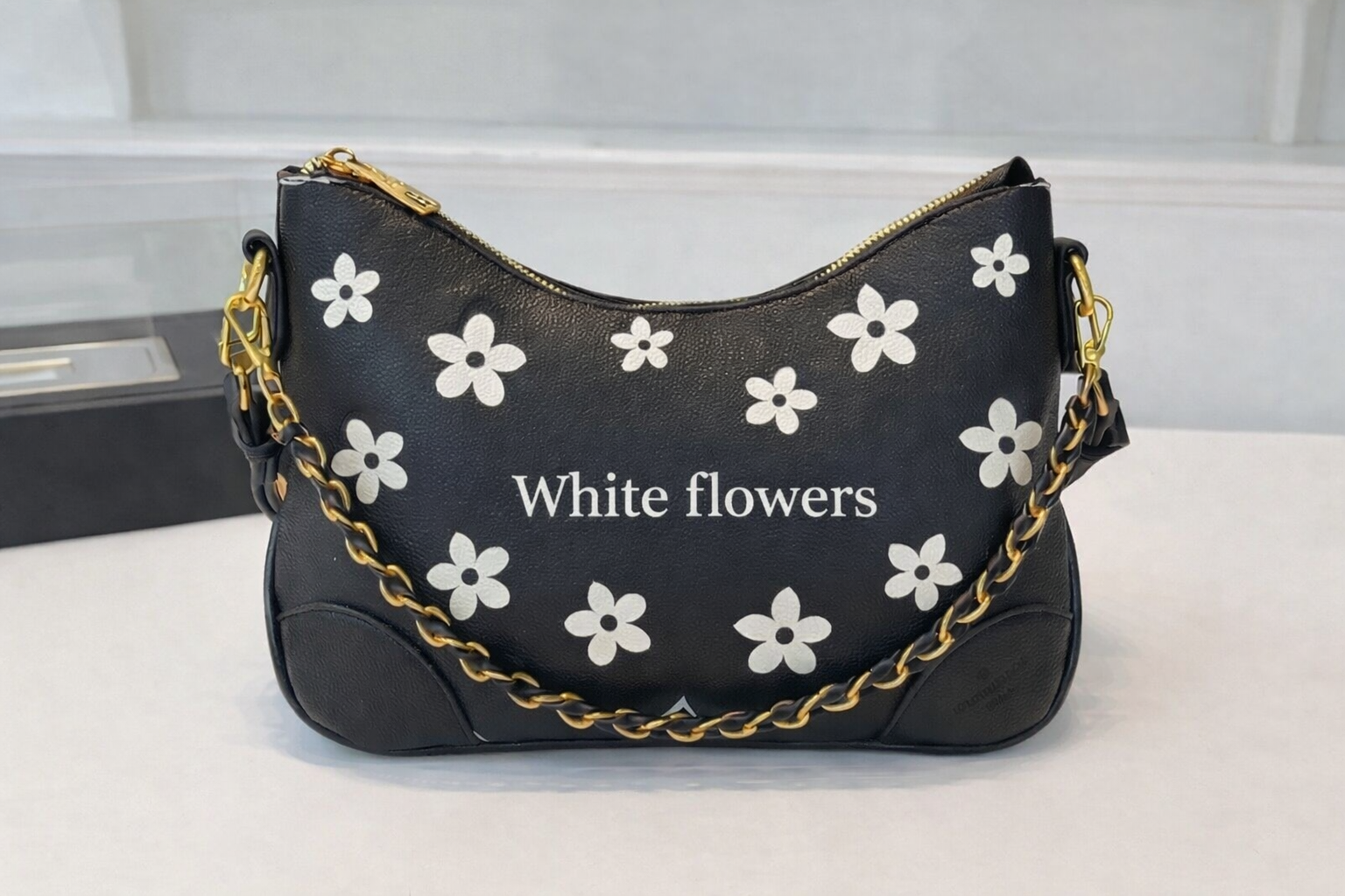 Black Crossbody Bag with White Flowers