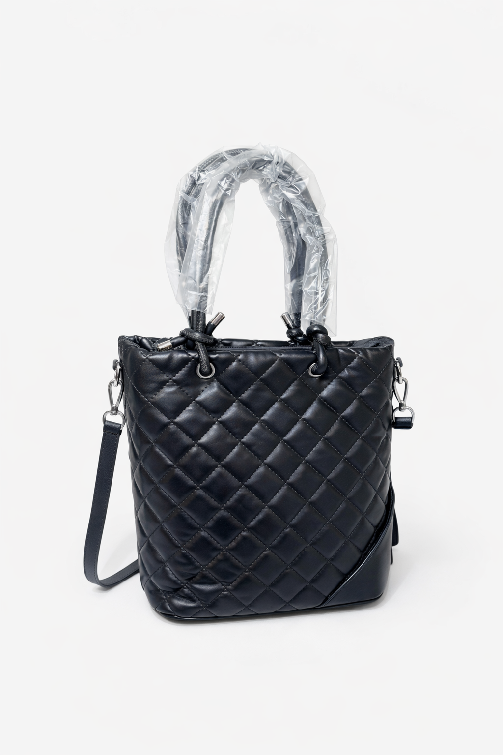 Black Quilted Tote Bag with White Accent (#7)