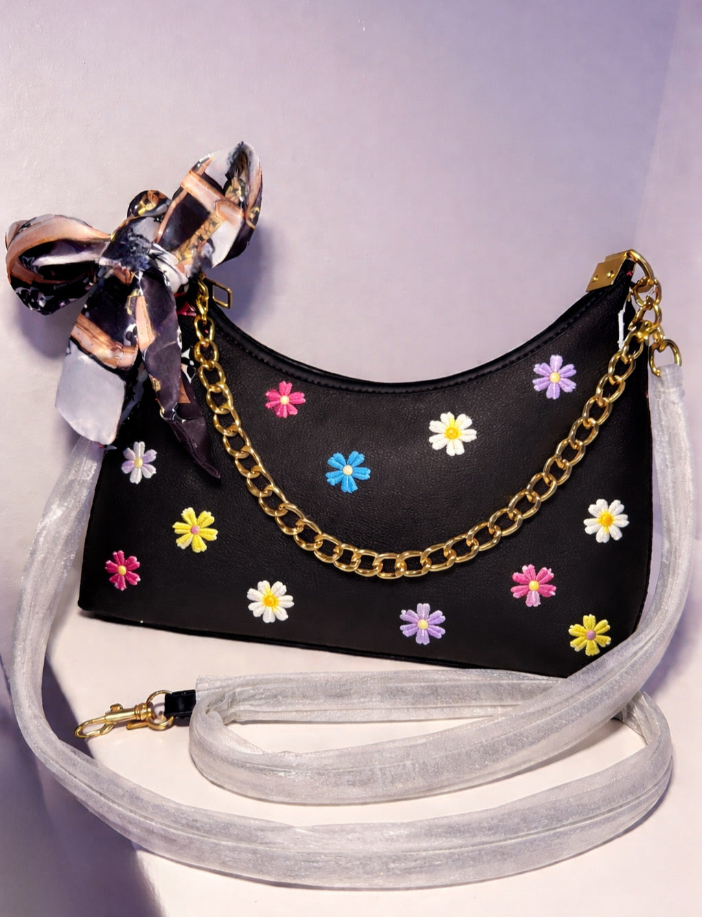 Black Handbag with Gold Hardware & Scarf (#28)