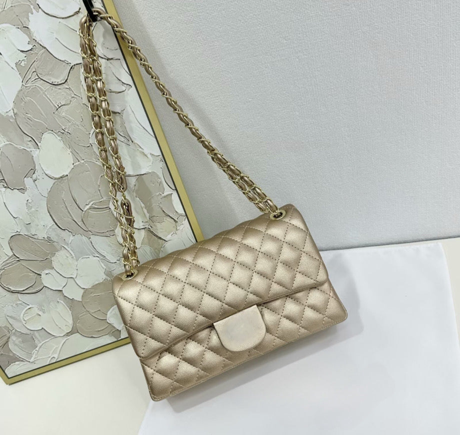 Gold Quilted Handbag with Chain (#25)